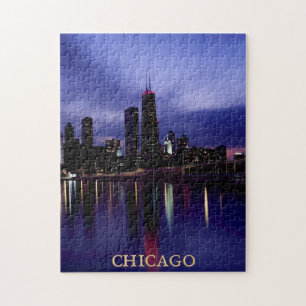 Quebra-cabeça Reflexão Luz do Rio Skyline de Chicago em Dusk