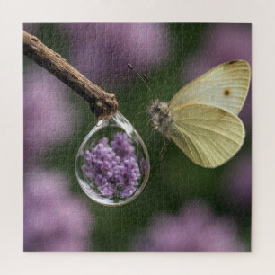 Quebra-cabeça Reflexo da Borboleta e Flor de Lilás na Gota de Ch