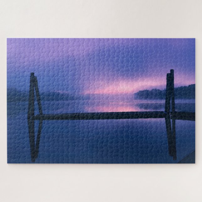 Quebra-cabeça Reflexo da paisagem hídrica do nascer do sol roxo  (Horizontal)