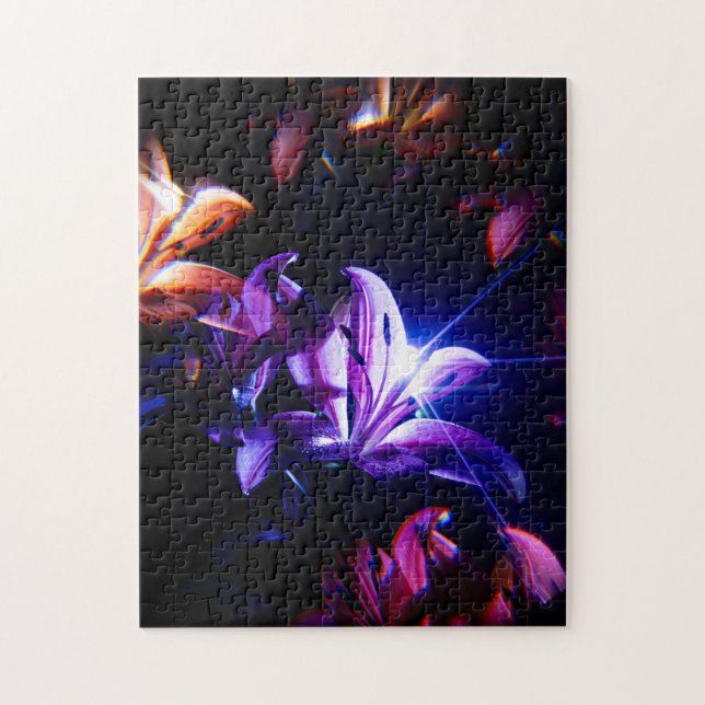 Quebra-cabeça Reflexo de Lírios Rosa com Raios de Luz (Vertical)