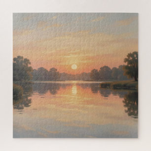 Quebra-cabeça Reflexo do Lago na Hora Dourada Impressionista