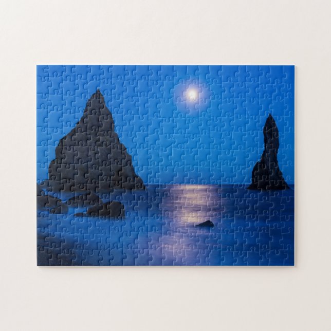 Quebra-cabeça Reflexo do Nascer da Lua | Islândia, Reynisdrangur (Horizontal)