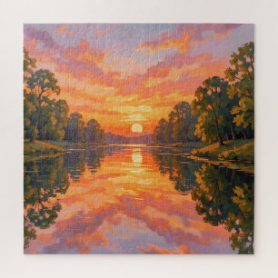 Quebra-cabeça Reflexo do Rio ao Pôr do Sol Vibrante