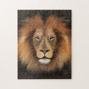 Quebra-cabeça rei leão da selva realista masculino aquarela
