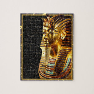 Quebra-cabeça Rei Tutankhamun com Hieroglifos Dourados e Negros