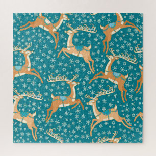 Quebra-cabeça Reindeer De Natal: Padrão Vintage Invisível.