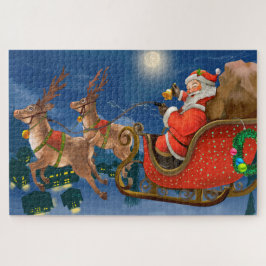 Quebra-cabeça Reindeer Pulling Santa Claus Sleigh | Natal