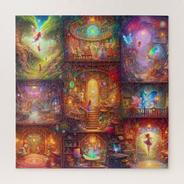 Quebra-cabeça Reino Mágico da Casa de Madeira das Fadas na Flore (Vertical)