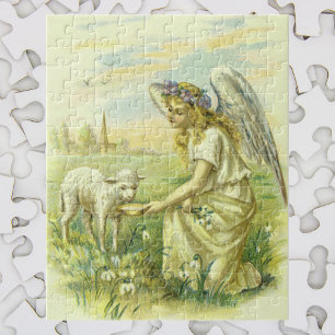 Quebra-cabeça Religião Vintage, Anjo Páscoa Vitoriano com Lamb