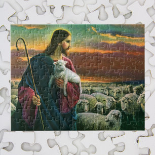 Quebra-cabeça Religião Vintage, Cristo Bom Pastor com Flock