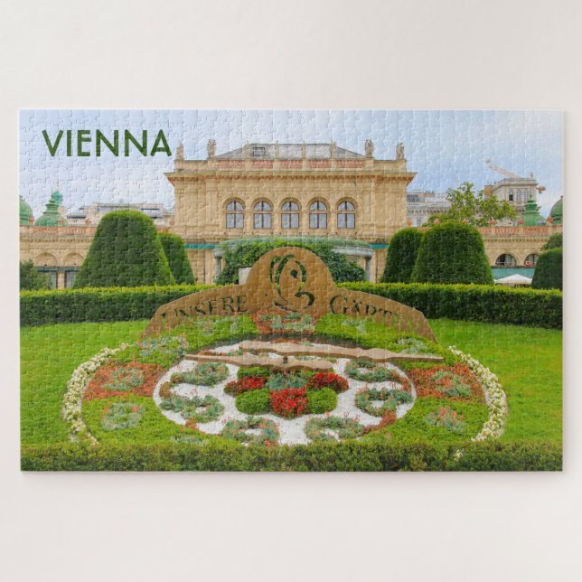 Quebra-cabeça Relógio de flores, Viena, Áustria (Horizontal)
