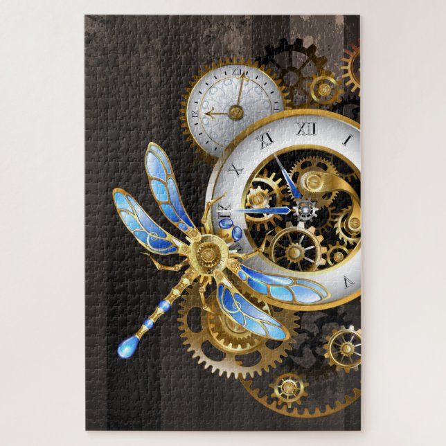Quebra-cabeça Relógio Steampunk com Dragonfly Mecânica (Vertical)