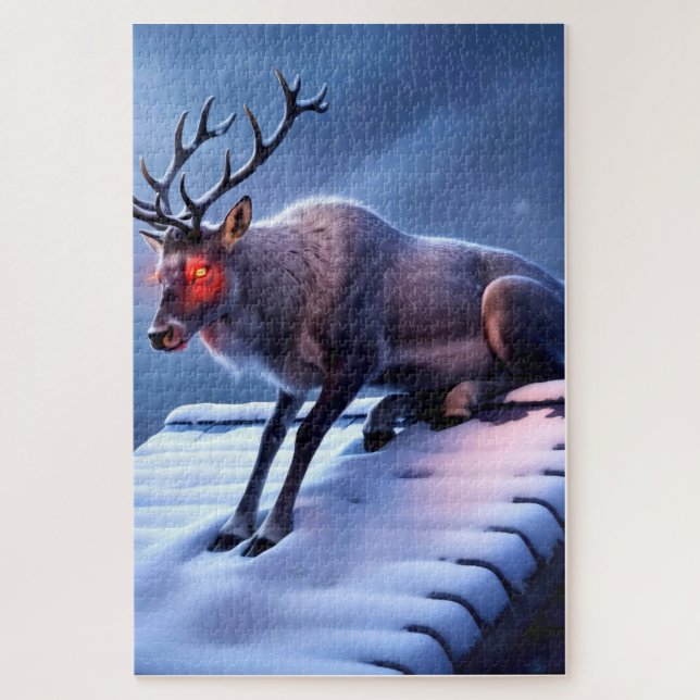 Quebra-cabeça Rena assustadora no telhado! (Vertical)