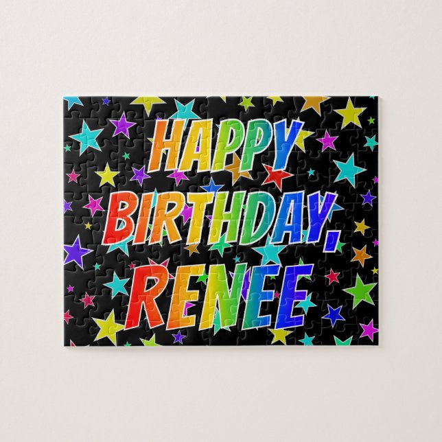 Quebra-cabeça "RENEE" Primeiro Nome, Diversão "FELIZ ANIVERSÁRIO (Horizontal)