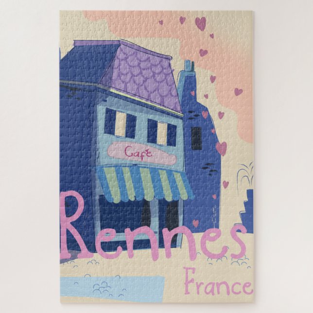 Quebra-cabeça Rennes França desenho animado vintage (Vertical)