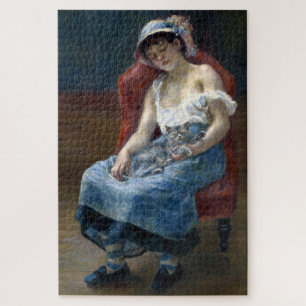 Quebra-cabeça Renoir Sleeping Girl Com Cat Classic Art
