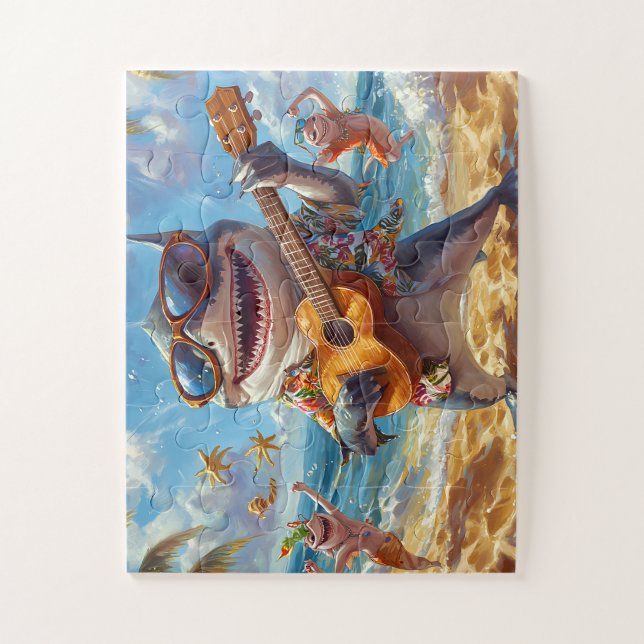 Quebra-cabeça Requin en Vacances Tropicales - Puzzle Joyeux (Vertical)