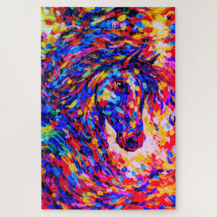 Quebra-cabeça Retrato Abstrato Colorido de Cavalo com Impasto
