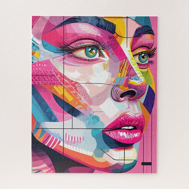 Quebra-cabeça Retrato Abstrato vibrante, preto rosa para mulhere (Vertical)