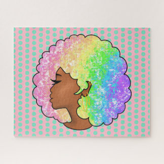 Quebra-cabeça Retrato Afro Arco-Íris Pastel Groovy Retro Cabelo