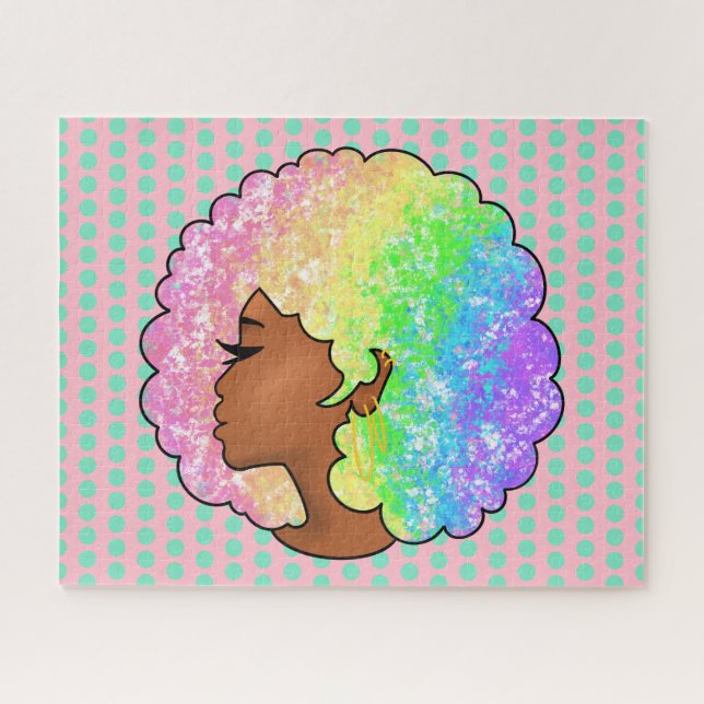 Quebra-cabeça Retrato Afro Arco-Íris Pastel Groovy Retro Cabelo  (Horizontal)