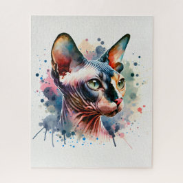 Quebra-cabeça Retrato Artístico De Gato Esfingx Por Aquarela