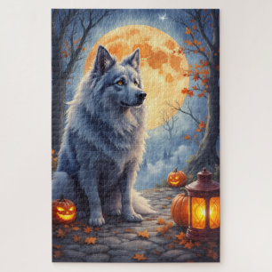 Quebra-cabeça Retrato Artístico de Keeshond na Lua Cheia no Hall