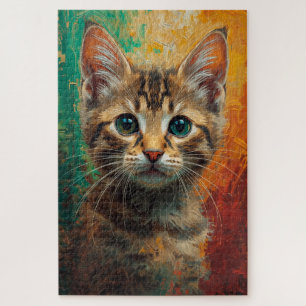 Quebra-cabeça Retrato Artístico De Kitten - Pintura A Óleo Vibra