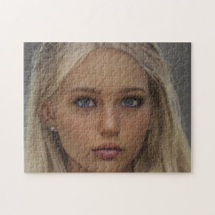 Quebra-cabeça Retrato Brunette Blonde Blue Eyed Jovem Mulher
