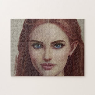 Quebra-cabeça Retrato Cabelo Vermelho Sorri Jovem Mulher