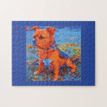 Retrato cãozinho bonito pintura aquarela em azul