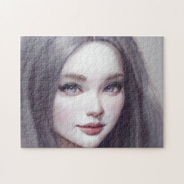 Quebra-cabeça Retrato Castanho Olhos Cabelo Lábios Jovem Mulher (Horizontal)