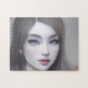 Quebra-cabeça Retrato Castanho Olhos Cabelo Lábios Jovem Mulher