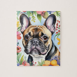 Quebra-cabeça Retrato Colorido de Bulldog Francês Animal de Esti