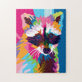 Quebra-cabeça Retrato Colorido de Pop Art Raccoon