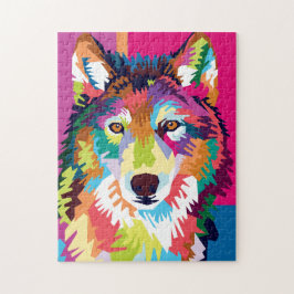 Quebra-cabeça Retrato Colorido do Lobo de Arte Pop