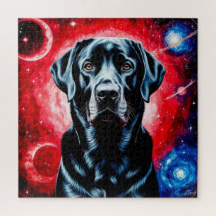 Quebra-cabeça Retrato Cósmico de Labrador Preto Presente para Am