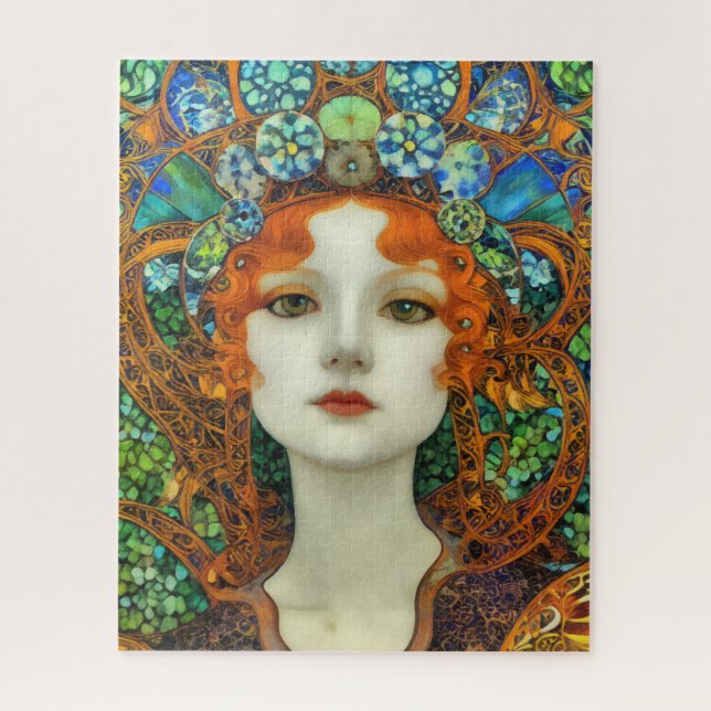 Quebra-cabeça Retrato da Bela Mulher em Estilo de Vidro Estido (Vertical)