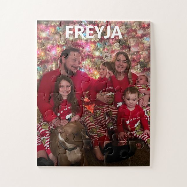 Quebra-cabeça Retrato da família com nome (Vertical)