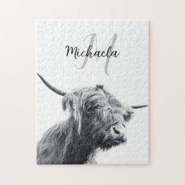 Quebra-cabeça Retrato da vaca em terras altas monograma inicial 