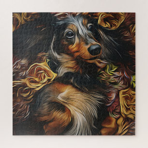 Quebra-cabeça Retrato De Ângulo Alto De Dachshund Deitado No Cam