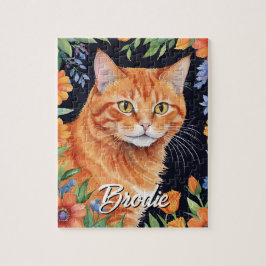Quebra-cabeça Retrato de Animal em Aquarela de Gato Laranja Feli