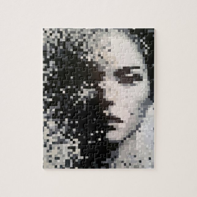 Quebra-cabeça Retrato de Arte em Pixel Preto e Branco (Vertical)