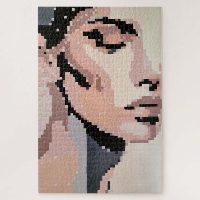 Quebra-cabeça Retrato de Arte Neutral de Pixel Moderno da Sereni (Vertical)