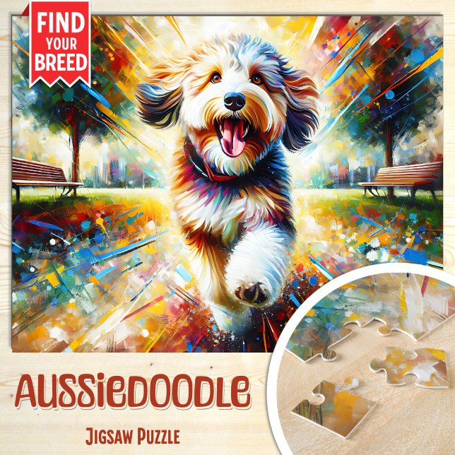 Quebra-cabeça Retrato de Cachorro Aussiedoodle Impressão de Arte (Criador carregado)