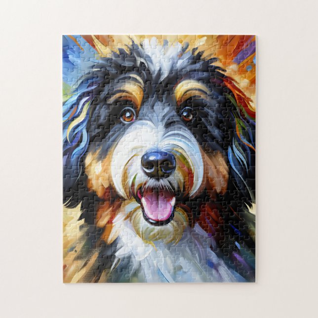 Quebra-cabeça Retrato de Cachorro Bernedoodle Impressão de Arte  (Vertical)