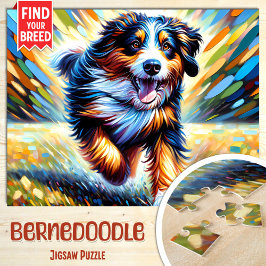 Quebra-cabeça Retrato de Cachorro Bernedoodle Impressão de Arte 