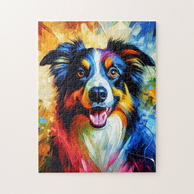Quebra-cabeça Retrato de Cachorro Border Collie Impressão de Art (Vertical)