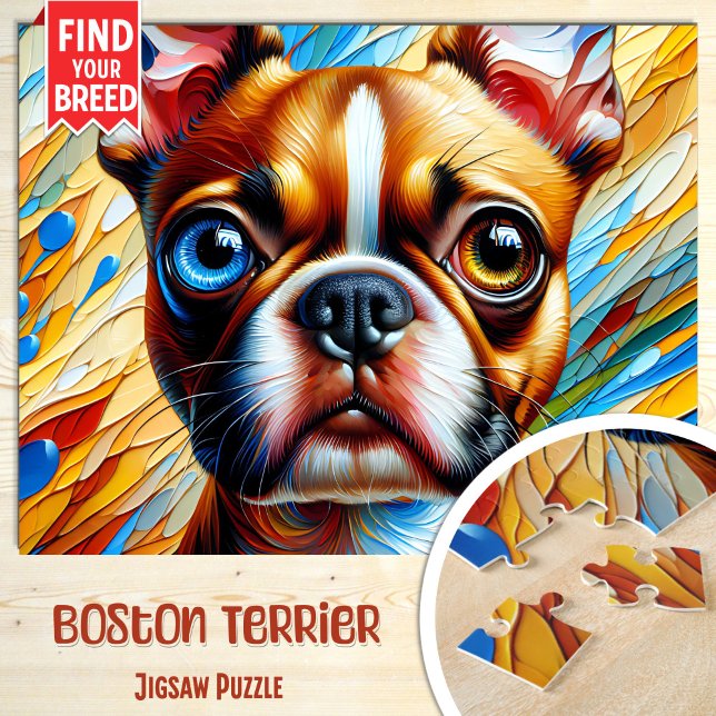 Quebra-cabeça Retrato de Cachorro Boston Terrier Impressão de Ar (Criador carregado)
