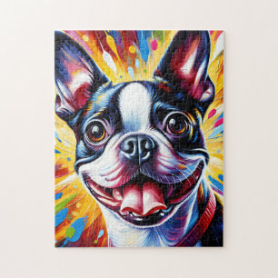 Quebra-cabeça Retrato de Cachorro Boston Terrier Impressão de Ar